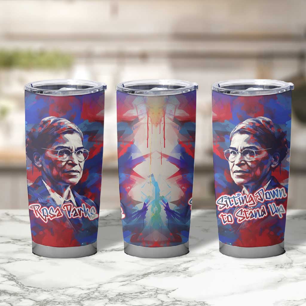 Rosa Parks Tumbler Cup Red Blue Abstract Art Portrait Sitting Down to Stand Up Quote Civil Rights Tribute - African Pride
