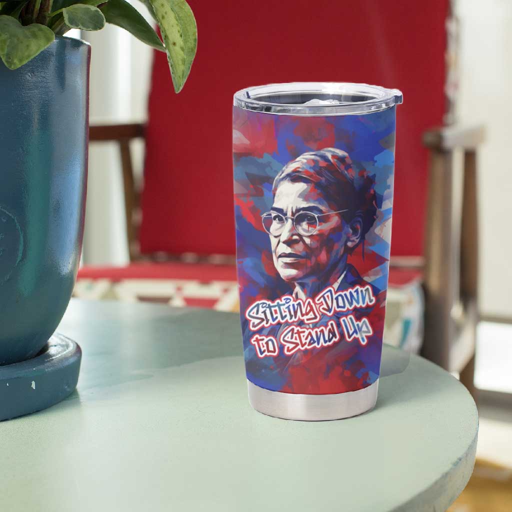 Rosa Parks Tumbler Cup Red Blue Abstract Art Portrait Sitting Down to Stand Up Quote Civil Rights Tribute - African Pride