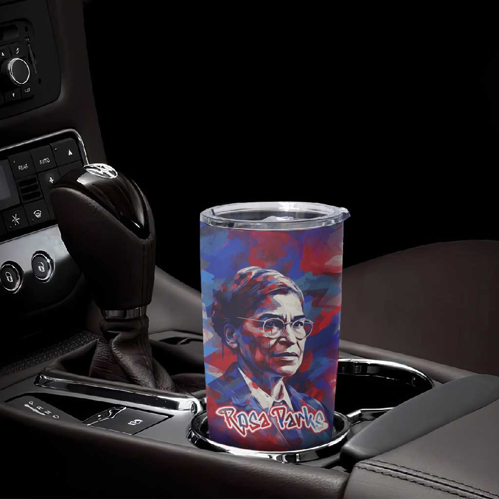 Rosa Parks Tumbler Cup Red Blue Abstract Art Portrait Sitting Down to Stand Up Quote Civil Rights Tribute - African Pride
