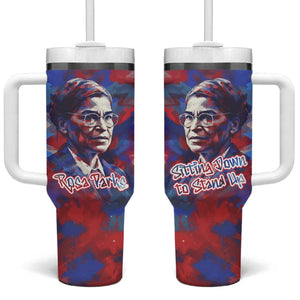 Rosa Parks Tumbler With Handle Red Blue Abstract Art Portrait Sitting Down to Stand Up Quote Civil Rights Tribute - African Pride