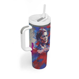Rosa Parks Tumbler With Handle Red Blue Abstract Art Portrait Sitting Down to Stand Up Quote Civil Rights Tribute - African Pride