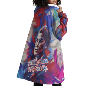 Rosa Parks Wearable Blanket Hoodie Red Blue Abstract Art Portrait Sitting Down to Stand Up Quote Civil Rights Tribute - African Pride