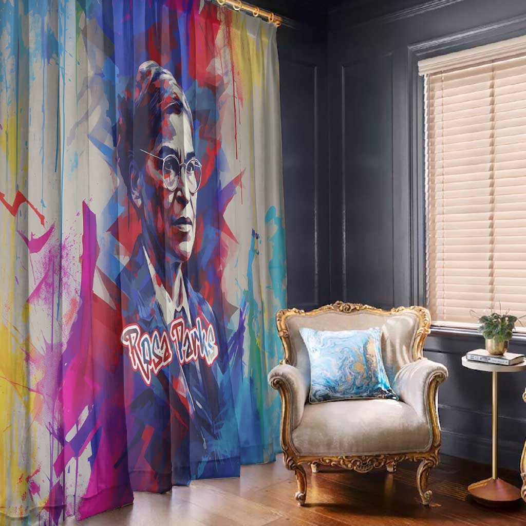 Rosa Parks Window Curtain Red Blue Abstract Art Portrait Sitting Down to Stand Up Quote Civil Rights Tribute - African Pride