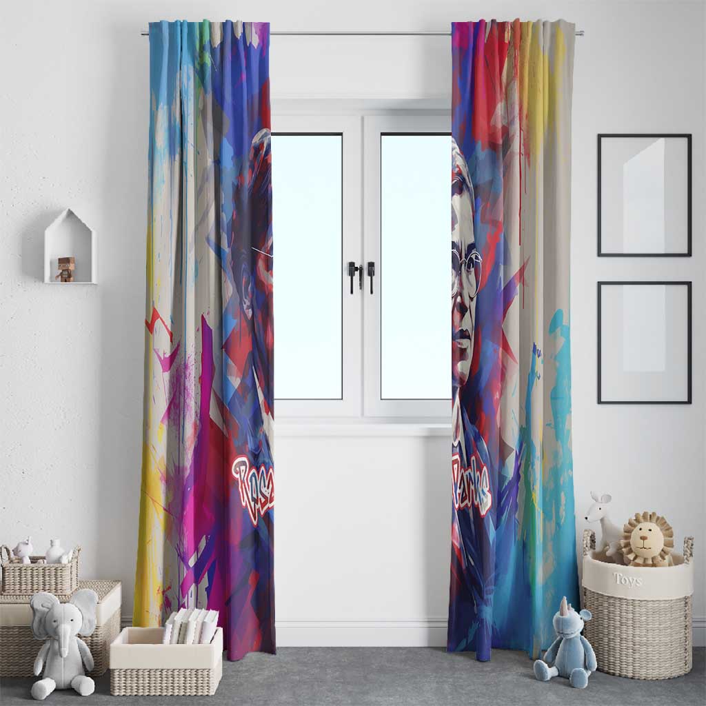 Rosa Parks Window Curtain Red Blue Abstract Art Portrait Sitting Down to Stand Up Quote Civil Rights Tribute - African Pride