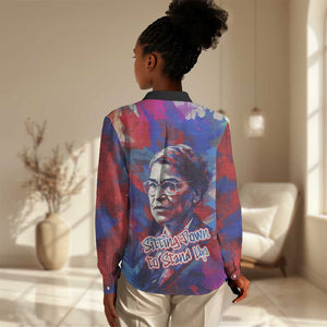 Rosa Parks Women Casual Shirt Red Blue Abstract Art Portrait Sitting Down to Stand Up Quote Civil Rights Tribute - African Pride