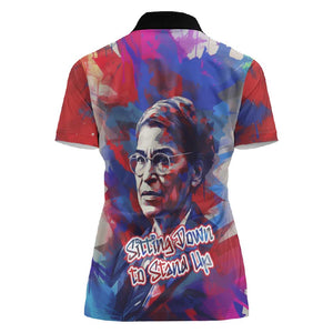 Rosa Parks Women Polo Shirt Red Blue Abstract Art Portrait Sitting Down to Stand Up Quote Civil Rights Tribute TS04