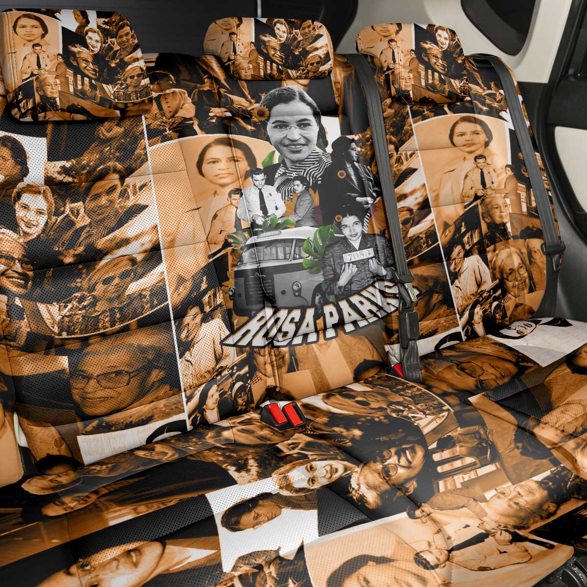 Rosa Parks Back Car Seat Cover Sepia Collage Design Civil Rights Icon I Believe There Is Only One Race Quote - African Pride