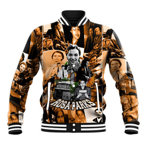 Rosa Parks Baseball Jacket Sepia Collage Design Civil Rights Icon I Believe There Is Only One Race Quote - African Pride