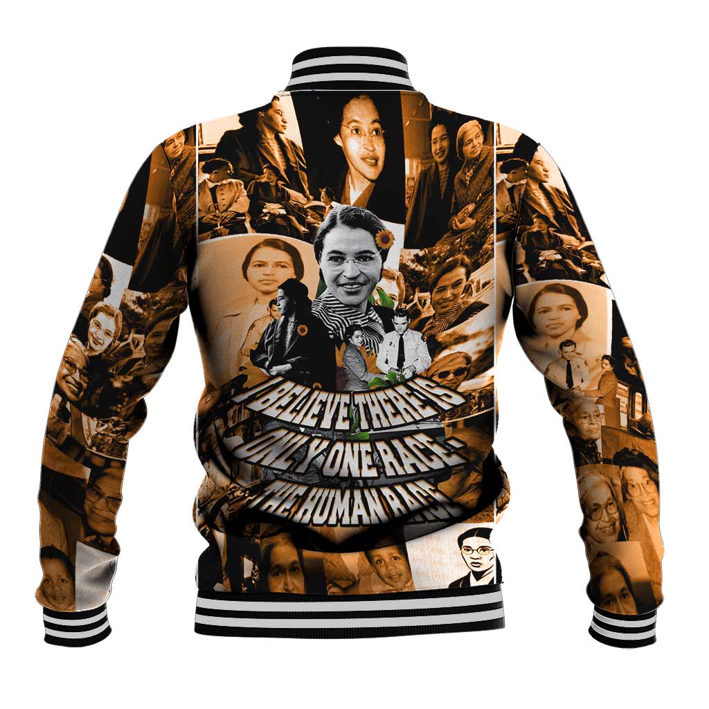 Rosa Parks Baseball Jacket Sepia Collage Design Civil Rights Icon I Believe There Is Only One Race Quote - African Pride