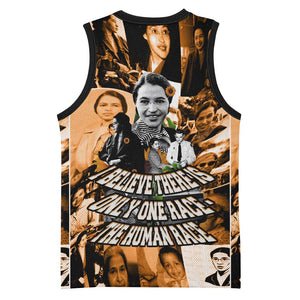 Rosa Parks Basketball Jersey Sepia Collage Design Civil Rights Icon I Believe There Is Only One Race Quote - African Pride