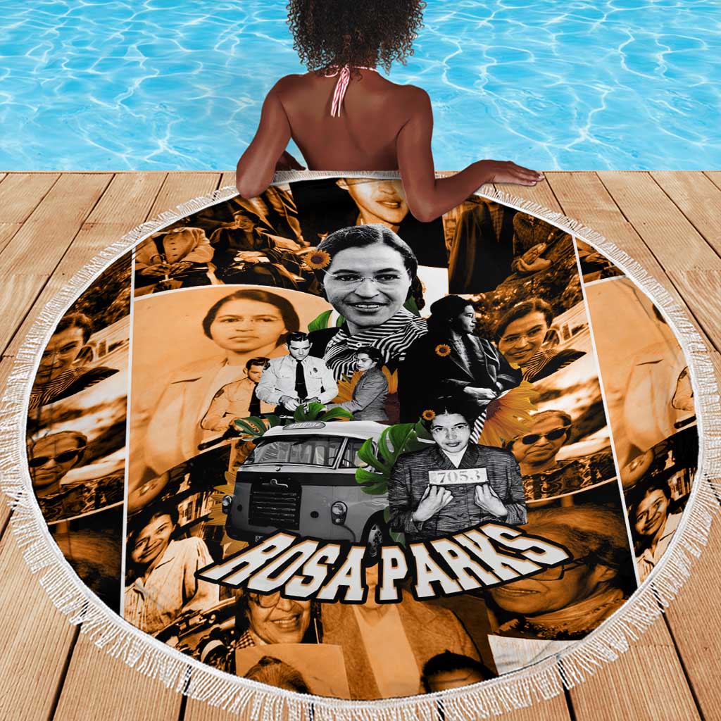 Rosa Parks Beach Blanket Sepia Collage Design Civil Rights Icon I Believe There Is Only One Race Quote - African Pride