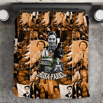 Rosa Parks Bedding Set Sepia Collage Design Civil Rights Icon I Believe There Is Only One Race Quote - African Pride