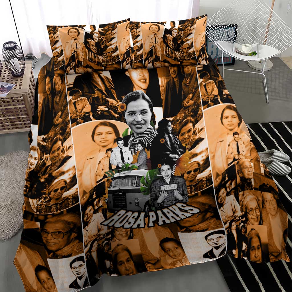 Rosa Parks Bedding Set Sepia Collage Design Civil Rights Icon I Believe There Is Only One Race Quote - African Pride