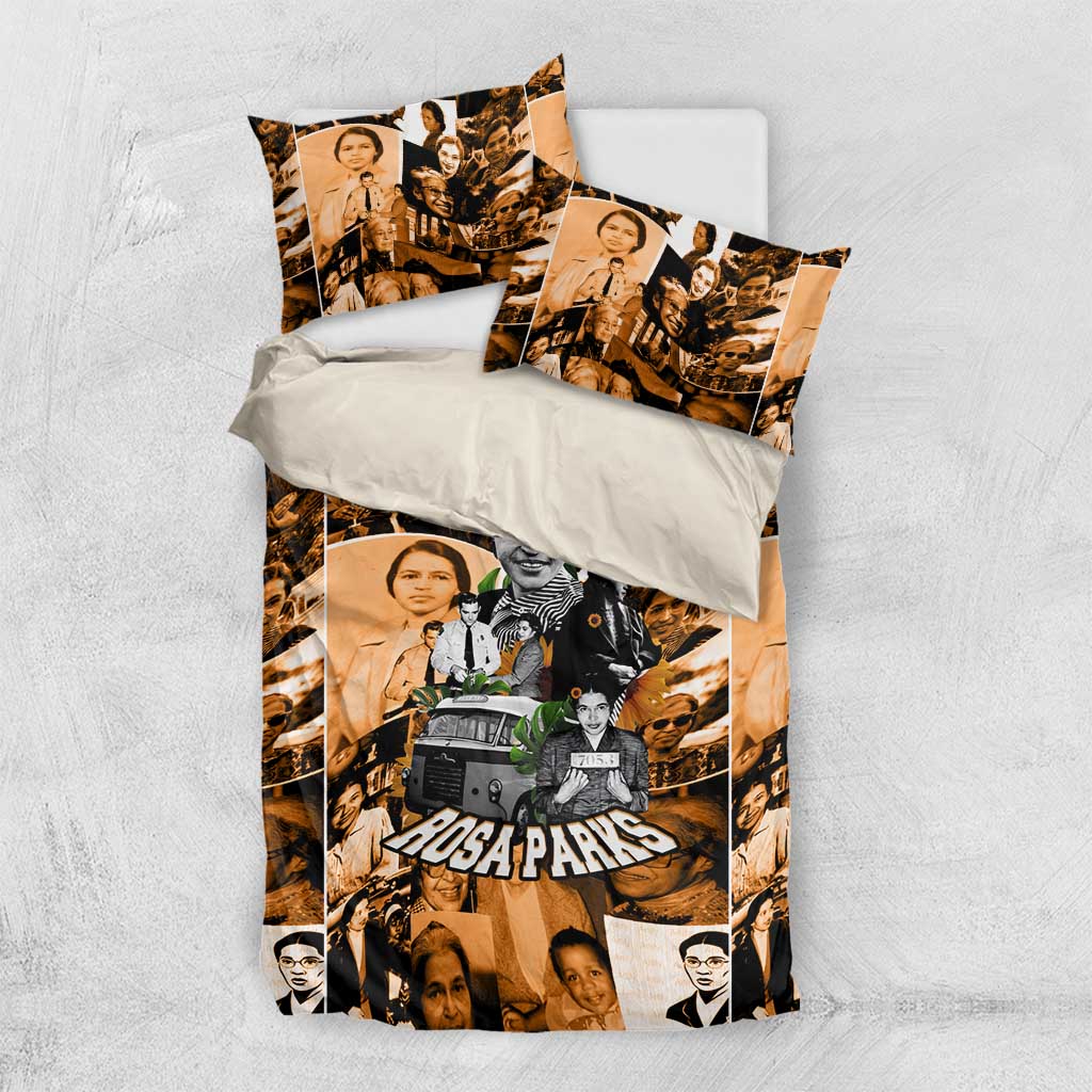 Rosa Parks Bedding Set Sepia Collage Design Civil Rights Icon I Believe There Is Only One Race Quote - African Pride