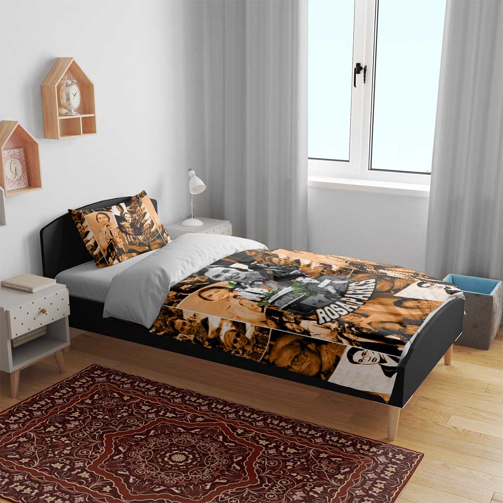 Rosa Parks Bedding Set Sepia Collage Design Civil Rights Icon I Believe There Is Only One Race Quote - African Pride