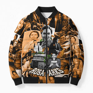 Rosa Parks Bomber Puffer Jacket Sepia Collage Design Civil Rights Icon I Believe There Is Only One Race Quote - African Pride