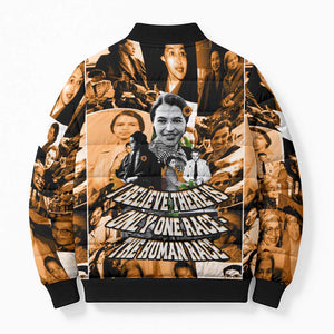 Rosa Parks Bomber Puffer Jacket Sepia Collage Design Civil Rights Icon I Believe There Is Only One Race Quote - African Pride