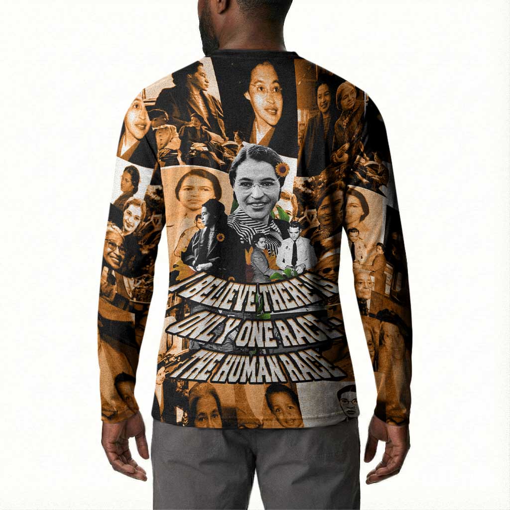 Rosa Parks Button Sweatshirt Sepia Collage Design Civil Rights Icon I Believe There Is Only One Race Quote