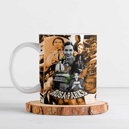 Rosa Parks Ceramic Mug Sepia Collage Design Civil Rights Icon I Believe There Is Only One Race Quote - African Pride