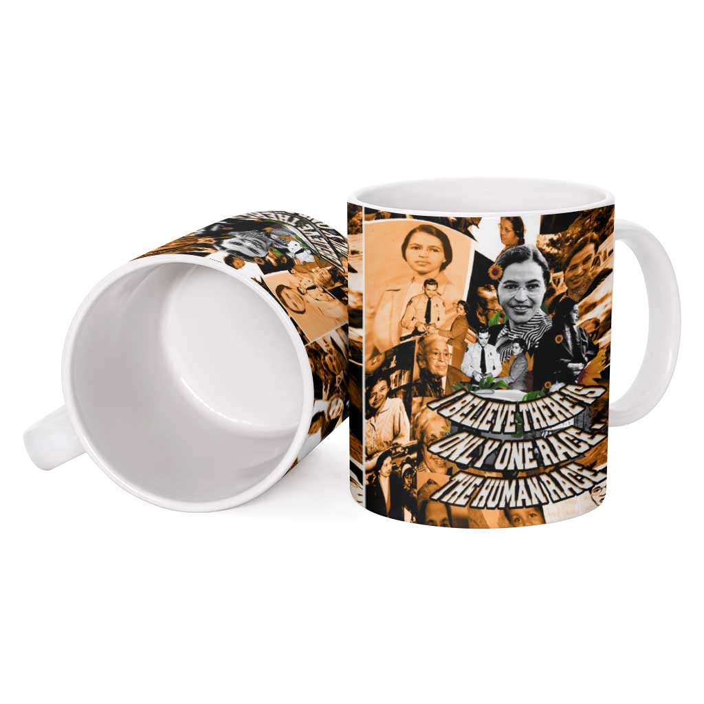 Rosa Parks Ceramic Mug Sepia Collage Design Civil Rights Icon I Believe There Is Only One Race Quote - African Pride