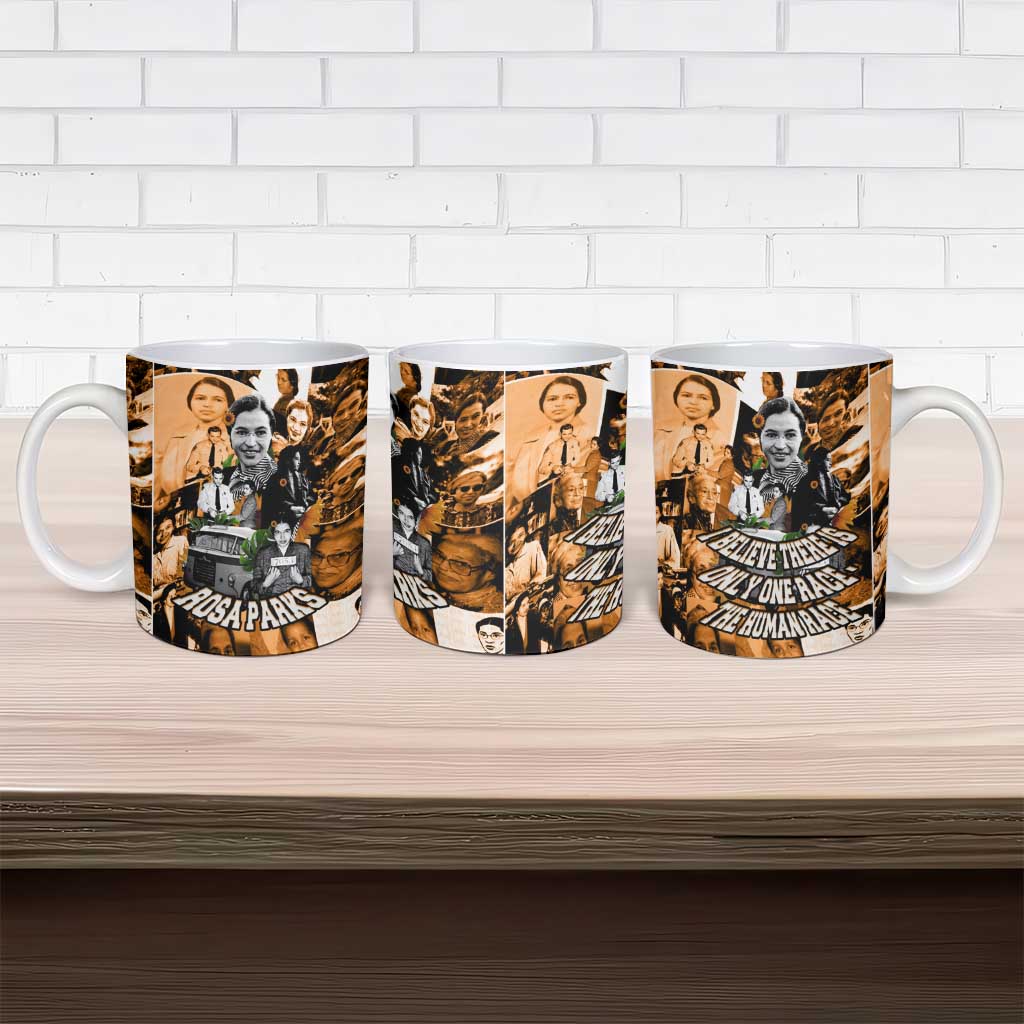 Rosa Parks Ceramic Mug Sepia Collage Design Civil Rights Icon I Believe There Is Only One Race Quote - African Pride