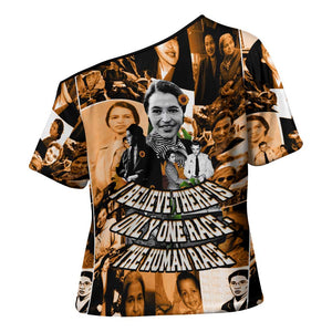 Rosa Parks Cross Shoulder Shirt Sepia Collage Design Civil Rights Icon I Believe There Is Only One Race Quote - African Pride