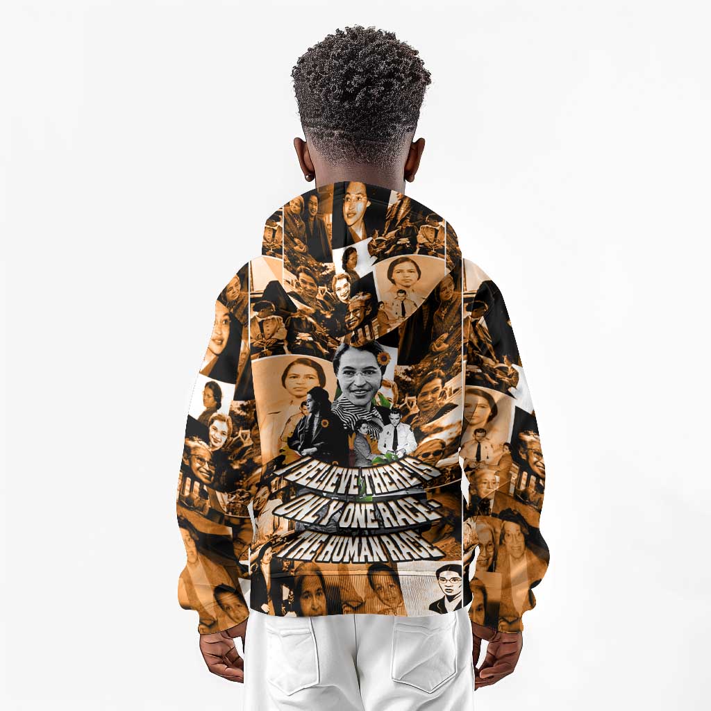 Rosa Parks Kid Hoodie Sepia Collage Design Civil Rights Icon I Believe There Is Only One Race Quote - African Pride