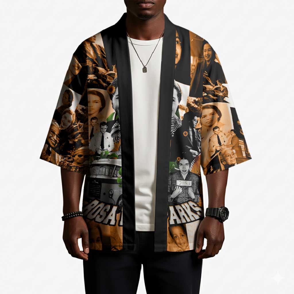 Rosa Parks Kimono Sepia Collage Design Civil Rights Icon I Believe There Is Only One Race Quote - African Pride