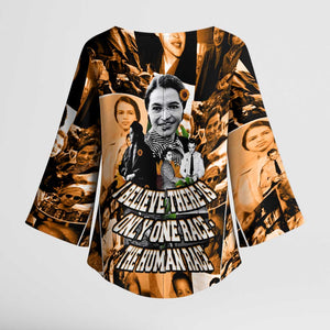Rosa Parks Kimono Sleeve Blouse Sepia Collage Design Civil Rights Icon I Believe There Is Only One Race Quote - African Pride