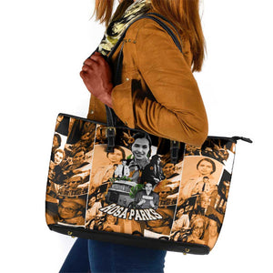 Rosa Parks Leather Tote Bag Sepia Collage Design Civil Rights Icon I Believe There Is Only One Race Quote - African Pride