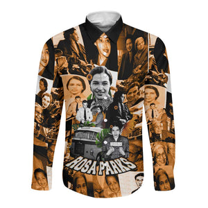 Rosa Parks Long Sleeve Button Shirt Sepia Collage Design Civil Rights Icon I Believe There Is Only One Race Quote - African Pride