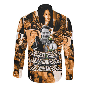 Rosa Parks Long Sleeve Button Shirt Sepia Collage Design Civil Rights Icon I Believe There Is Only One Race Quote - African Pride