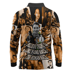 Rosa Parks Long Sleeve Polo Shirt Sepia Collage Design Civil Rights Icon I Believe There Is Only One Race Quote - African Pride