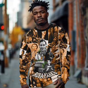 Rosa Parks Long Sleeve Shirt Sepia Collage Design Civil Rights Icon I Believe There Is Only One Race Quote - African Pride