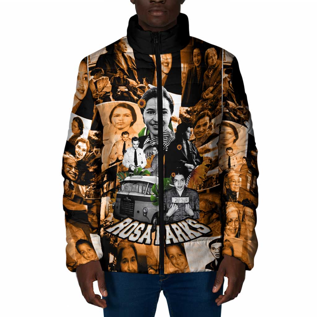 Rosa Parks Padded Jacket Sepia Collage Design Civil Rights Icon I Believe There Is Only One Race Quote - African Pride