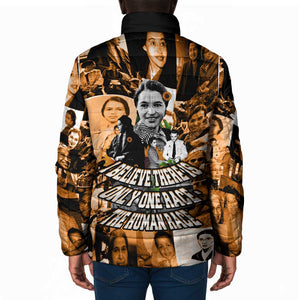 Rosa Parks Padded Jacket Sepia Collage Design Civil Rights Icon I Believe There Is Only One Race Quote - African Pride