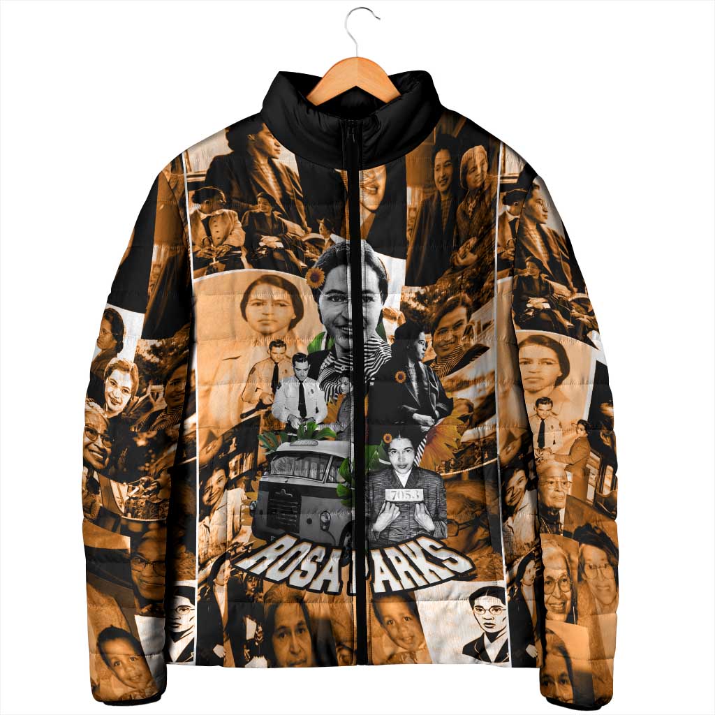 Rosa Parks Padded Jacket Sepia Collage Design Civil Rights Icon I Believe There Is Only One Race Quote - African Pride