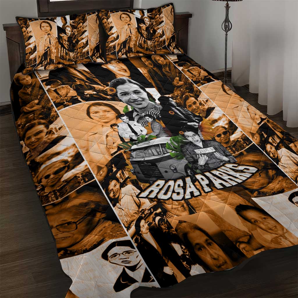 Rosa Parks Quilt Bed Set Sepia Collage Design Civil Rights Icon I Believe There Is Only One Race Quote - African Pride