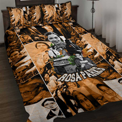 Rosa Parks Quilt Bed Set Sepia Collage Design Civil Rights Icon I Believe There Is Only One Race Quote - African Pride