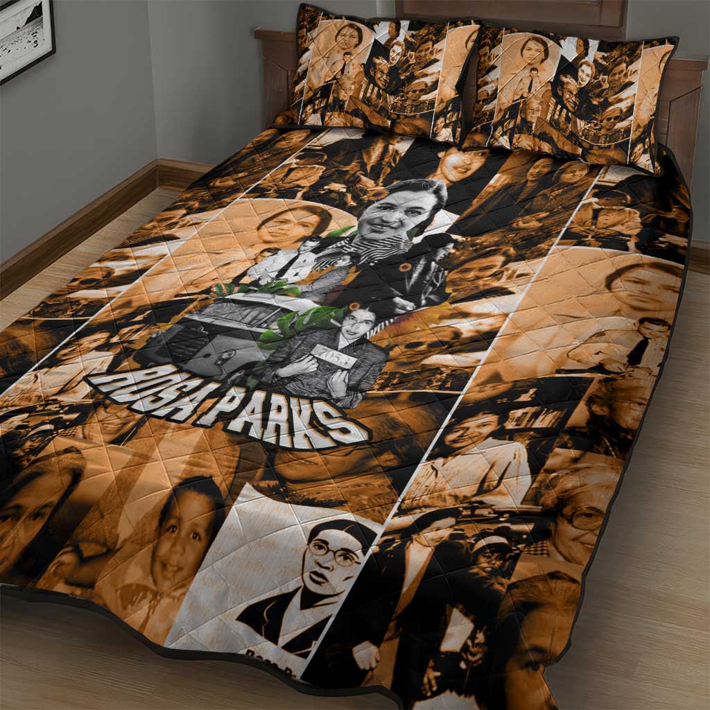 Rosa Parks Quilt Bed Set Sepia Collage Design Civil Rights Icon I Believe There Is Only One Race Quote - African Pride