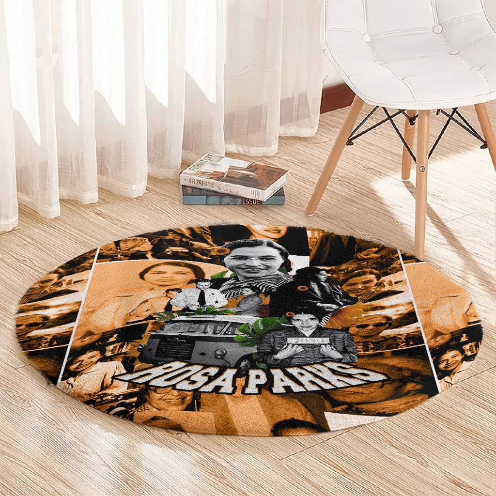Rosa Parks Round Carpet Sepia Collage Design Civil Rights Icon I Believe There Is Only One Race Quote - African Pride