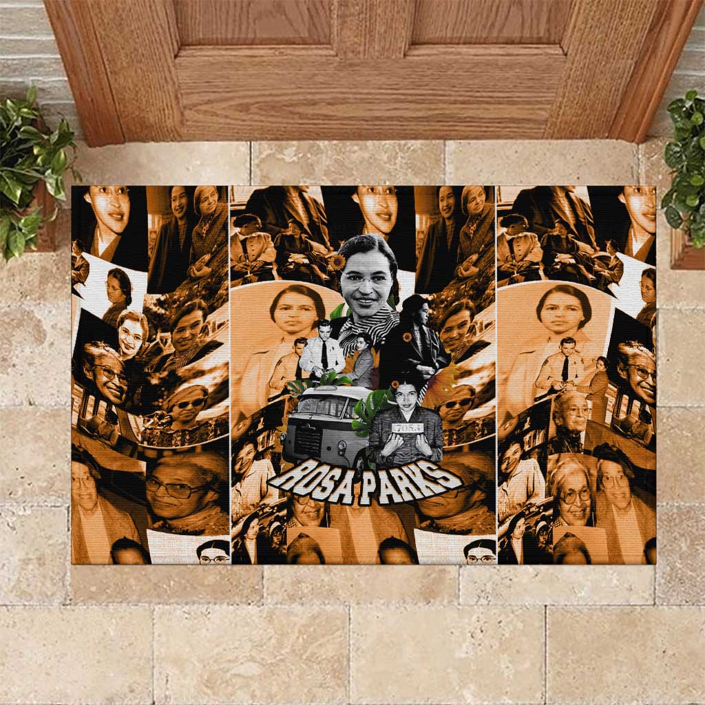Rosa Parks Rubber Doormat Sepia Collage Design Civil Rights Icon I Believe There Is Only One Race Quote - African Pride