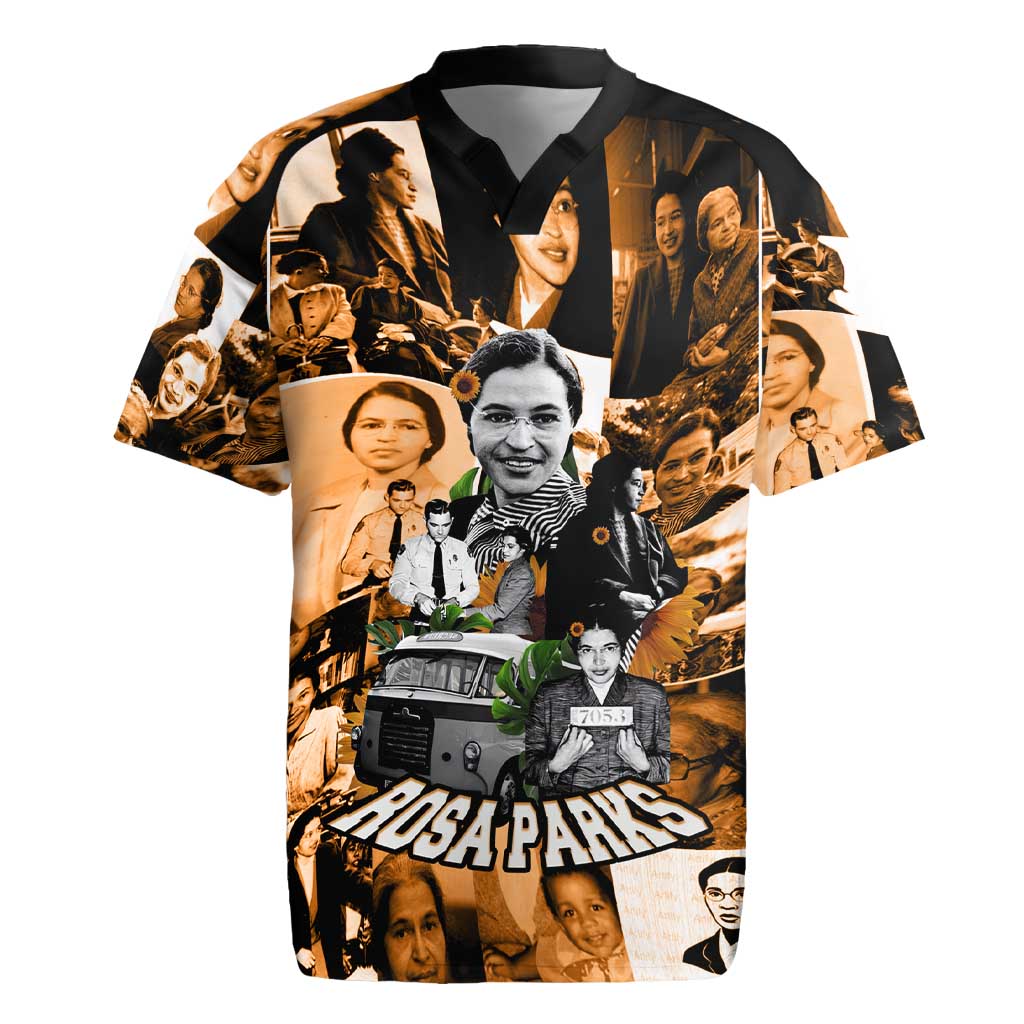 Rosa Parks Rugby Jersey Sepia Collage Design Civil Rights Icon I Believe There Is Only One Race Quote TS04