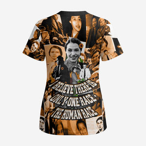 Rosa Parks Scrub Top Sepia Collage Design Civil Rights Icon I Believe There Is Only One Race Quote - African Pride
