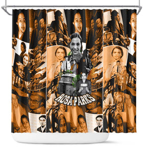 Rosa Parks Shower Curtain Sepia Collage Design Civil Rights Icon I Believe There Is Only One Race Quote - African Pride