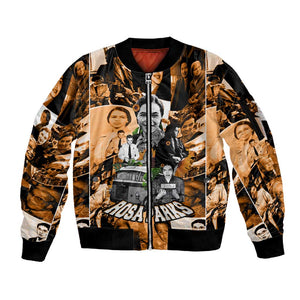 Rosa Parks Sleeve Zip Bomber Jacket Sepia Collage Design Civil Rights Icon I Believe There Is Only One Race Quote - African Pride