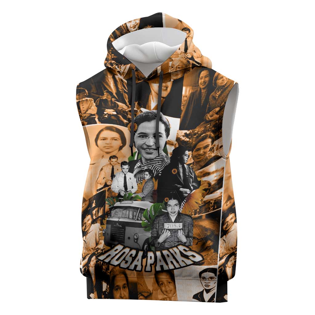 Rosa Parks Sleeveless Hoodie Sepia Collage Design Civil Rights Icon I Believe There Is Only One Race Quote - African Pride