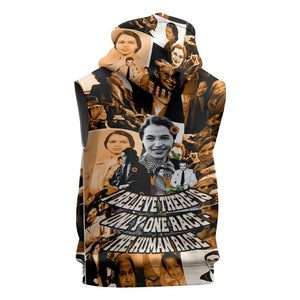 Rosa Parks Sleeveless Hoodie Sepia Collage Design Civil Rights Icon I Believe There Is Only One Race Quote - African Pride