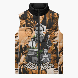 Rosa Parks Sleeveless Puffer Jacket Sepia Collage Design Civil Rights Icon I Believe There Is Only One Race Quote - African Pride