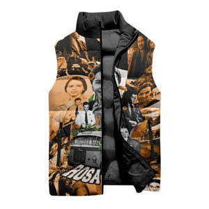 Rosa Parks Sleeveless Puffer Jacket Sepia Collage Design Civil Rights Icon I Believe There Is Only One Race Quote - African Pride
